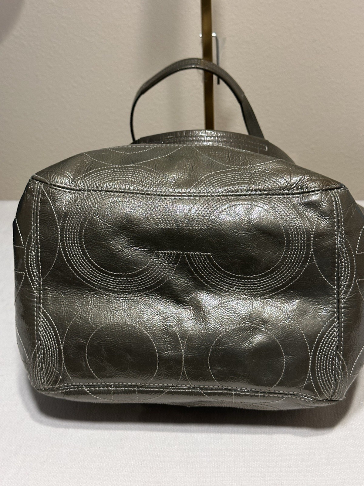 COACH ALEX Stitched Green Patent Leather Shoulder Tote Purse Bag 14265