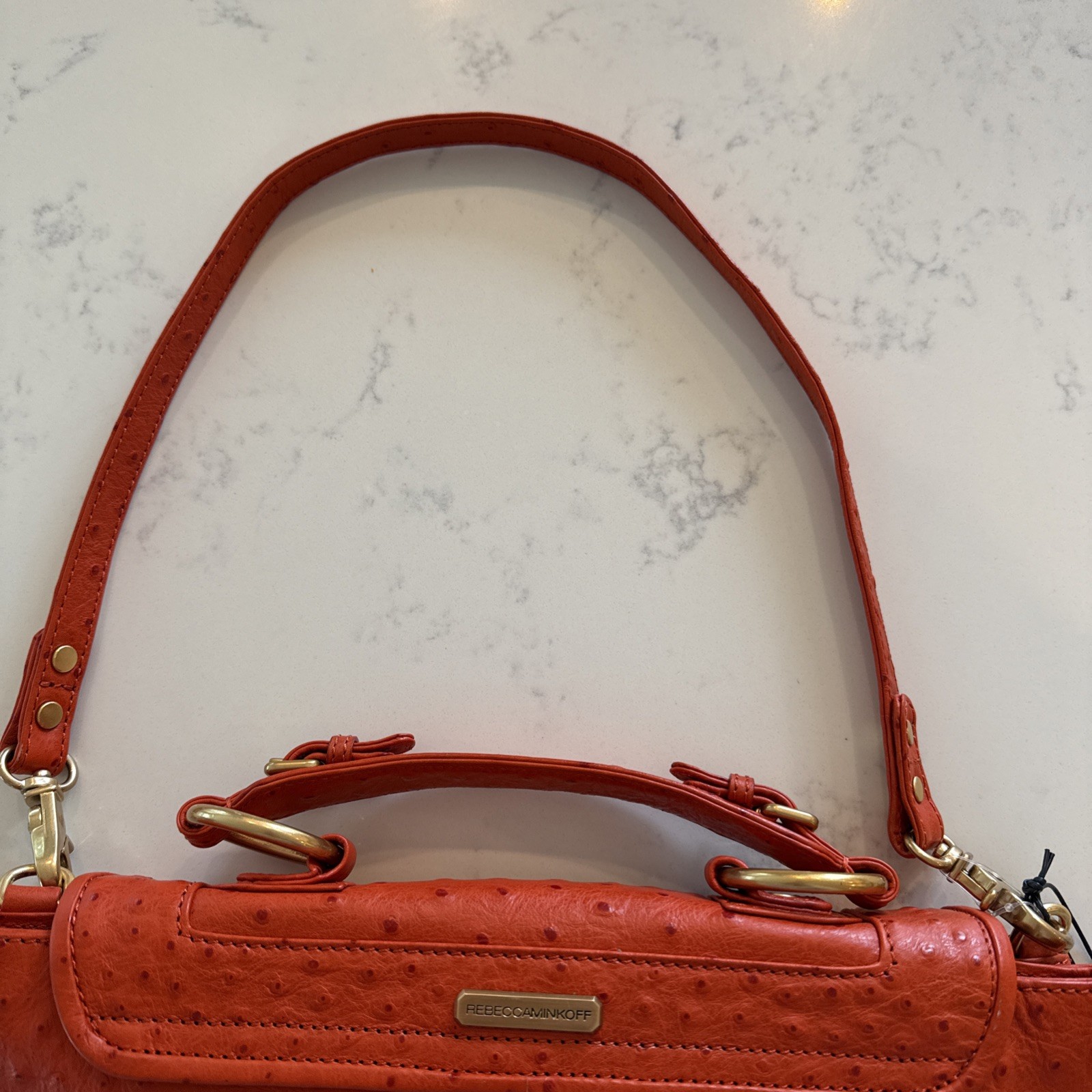 Rebecca Minkoff Covet Satchel Persimmon Ostrich-Embossed Leather NWT H163B24P