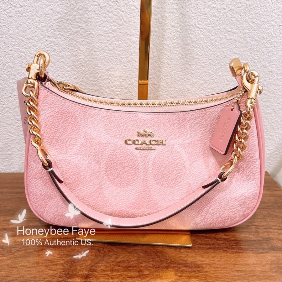 NWT Coach Teri Shoulder Bag In Signature CAL51 Powder Pink plus extended chain
