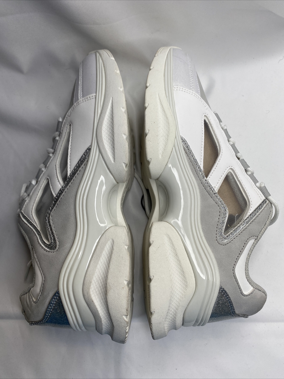 NEW ZARA White Silver Fashion SHINY MESH SNEAKERS Lace up USA 9 EU 40 K48