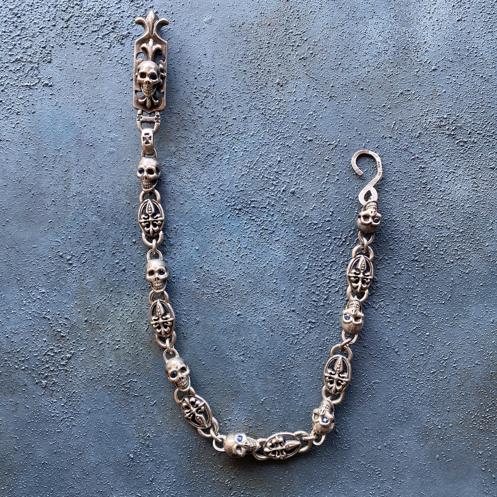 A&G Wallet Chain Sterling Silver 925 Gothic Skull Dagger Link 19.7in. 50cm