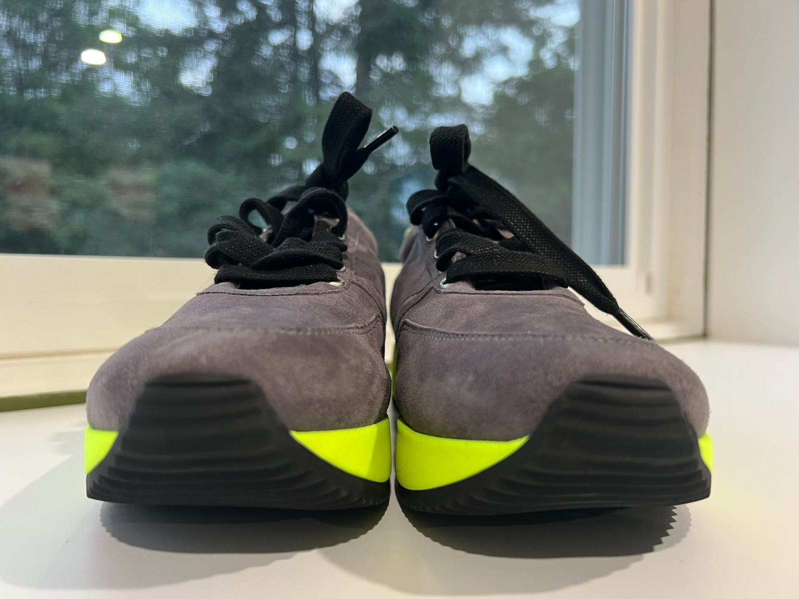 Peter Kaiser Gray Suede Sneakers with Bold Neon Yellow Sole 37 US6-6.5