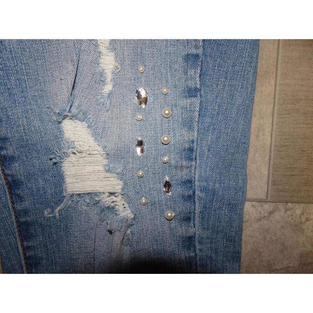 KanCan Women Blue Distressed Embellished Skinny Jeans Size 3