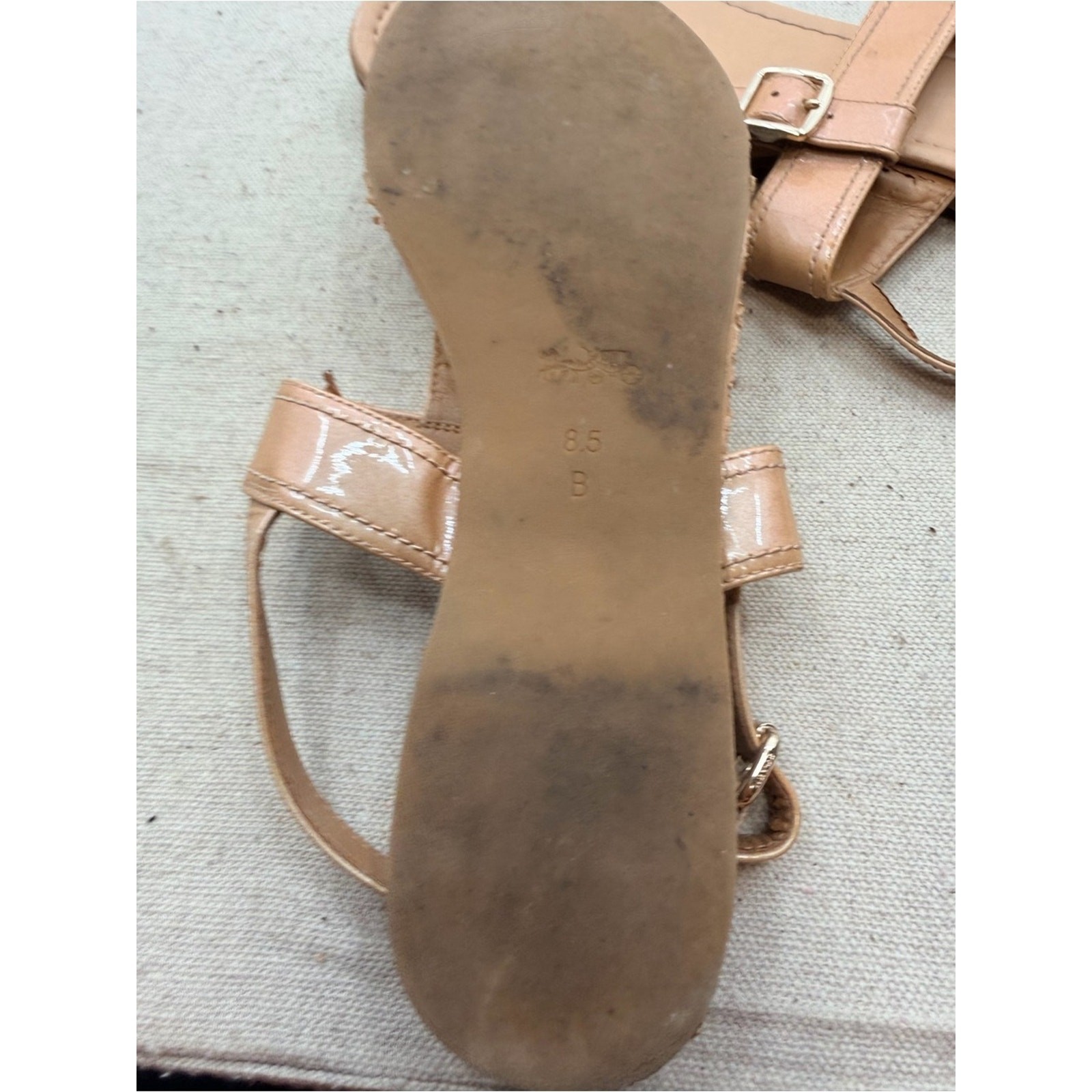 Coach Cassidy Nude/Tan Leather T-Strap Sandals with Buckle