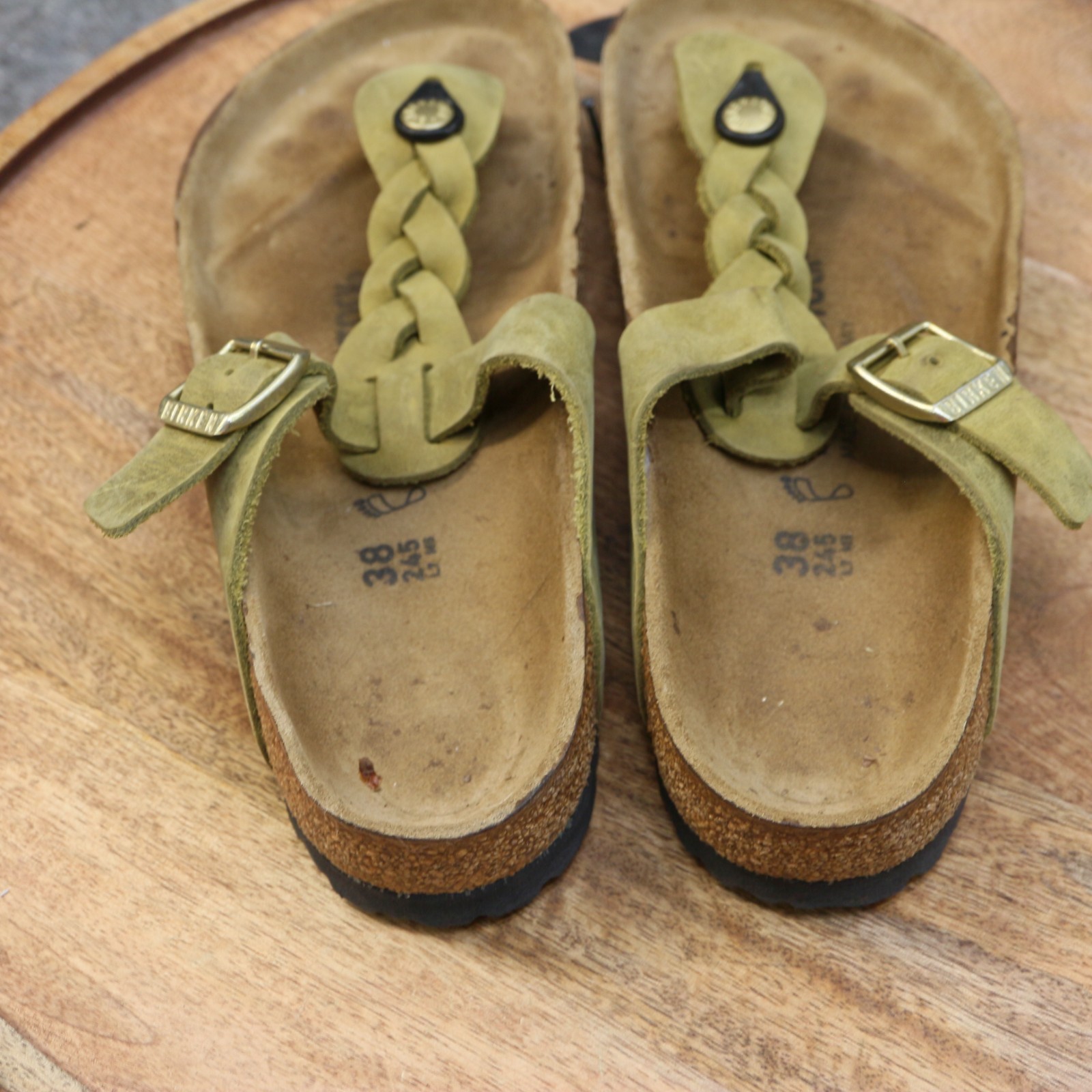 Birkenstock Gizeh Braided Olive Green Leather Sandals Womens Size 38 US 7 Reg.