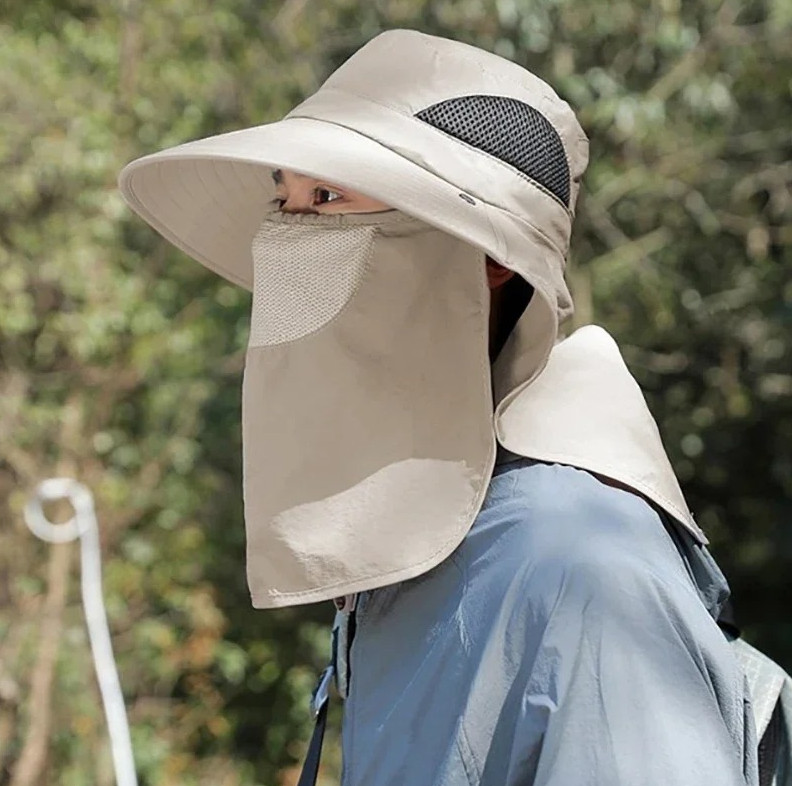 1pc UV Protection Bucket Hat Neck Flap Fishing Hiking Sun Cap Unisex – NEW
