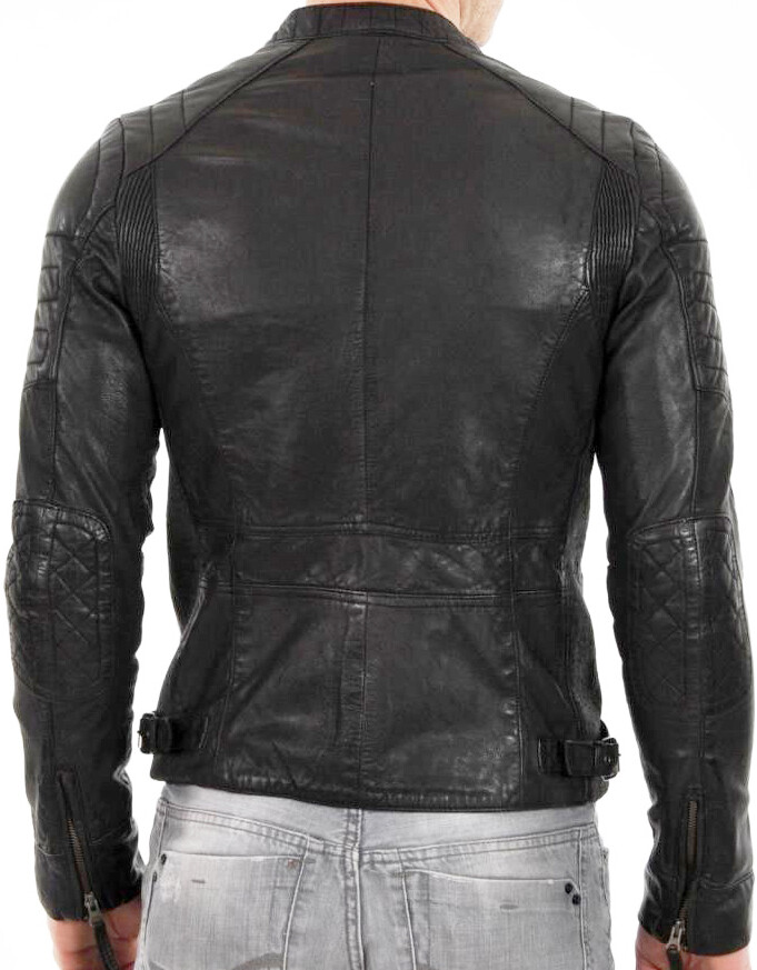 Cafe Racer Leather Jacket Soft Real Sheep Napa Leather Biker Style