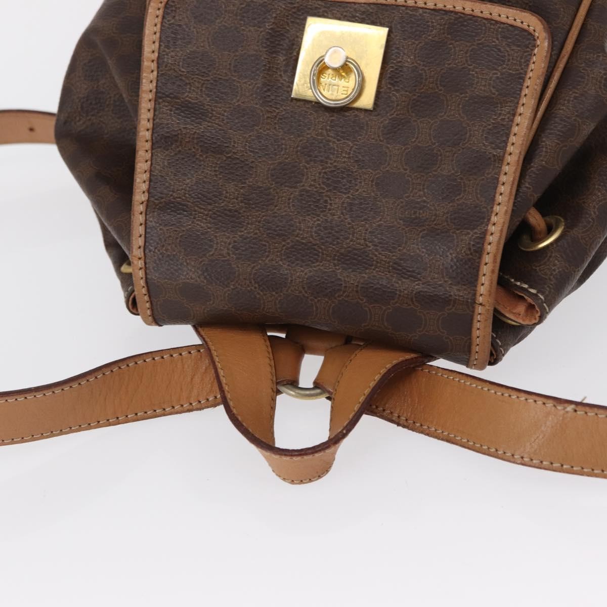 CELINE Macadam Canvas Backpack PVC Leather Brown Gold Auth 164150