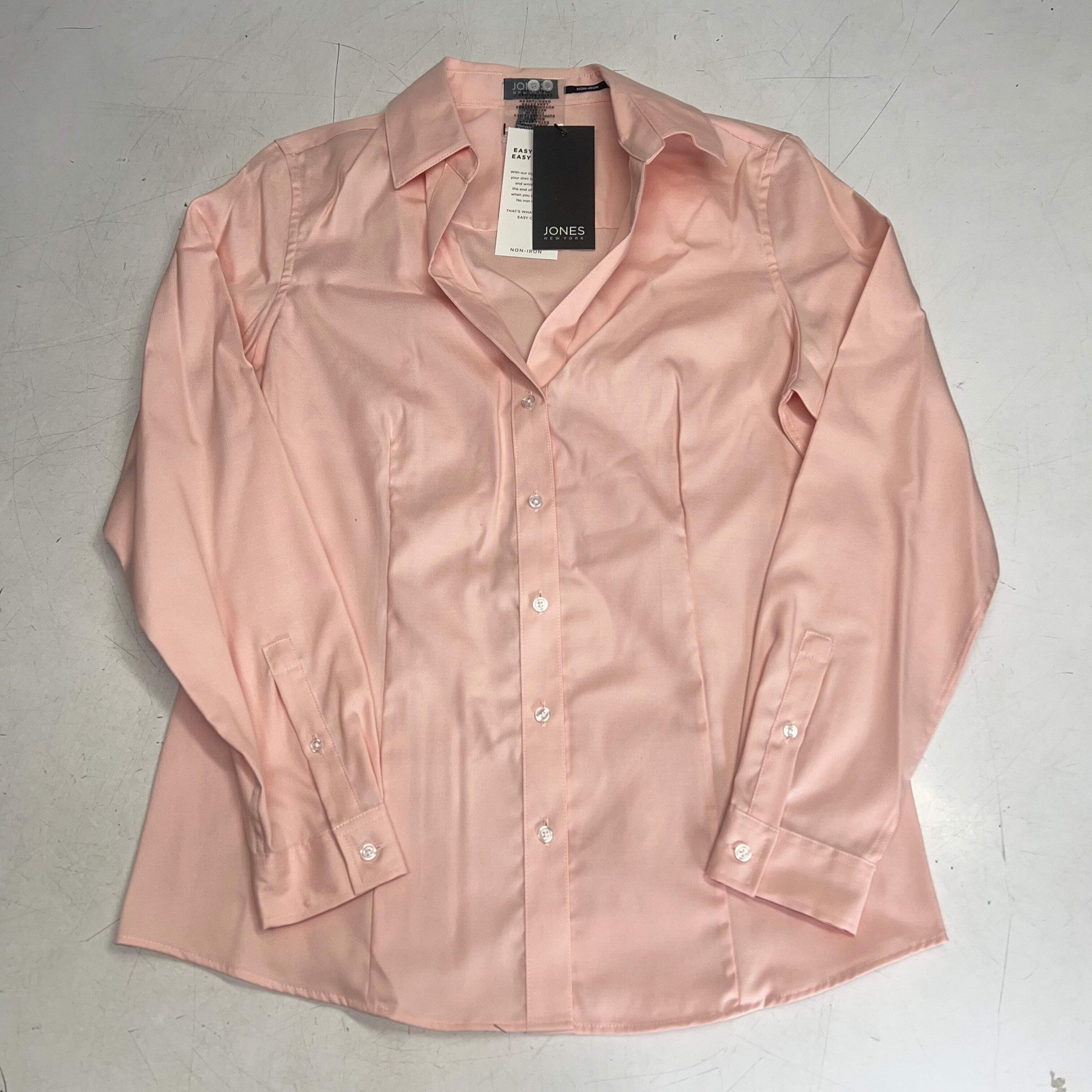 JONES New York Easy Care Professional Button Up Collared Shirt Women’s Sz M Rose