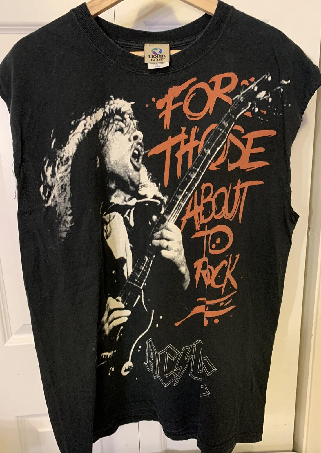 AC/DC Liquid Blue Men XL T Shirt For Those About To Rock ANGUS YOUNG No Sleeves