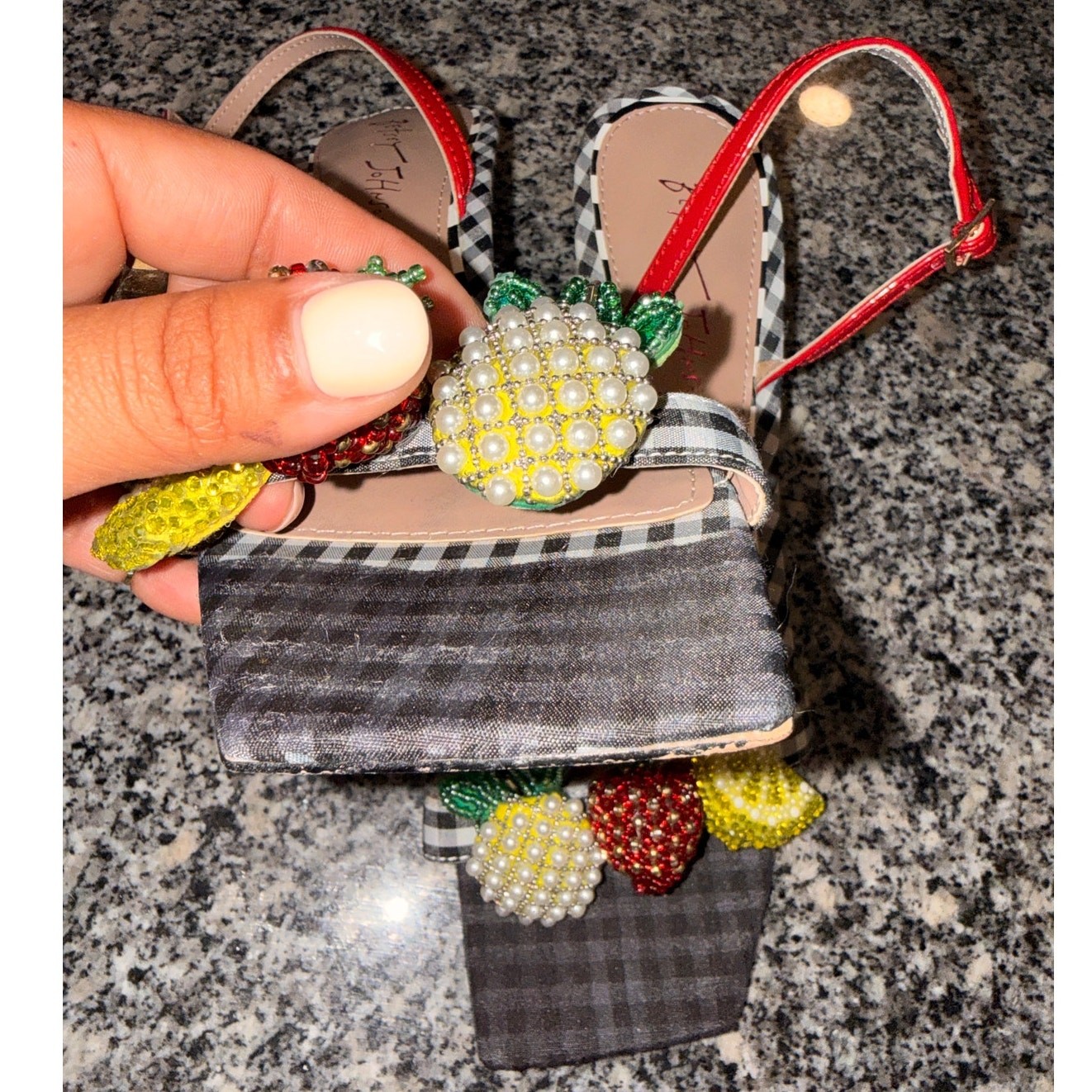 Betsey Johnson Colson Gingham Fruit Embellished Sandals 8.5M