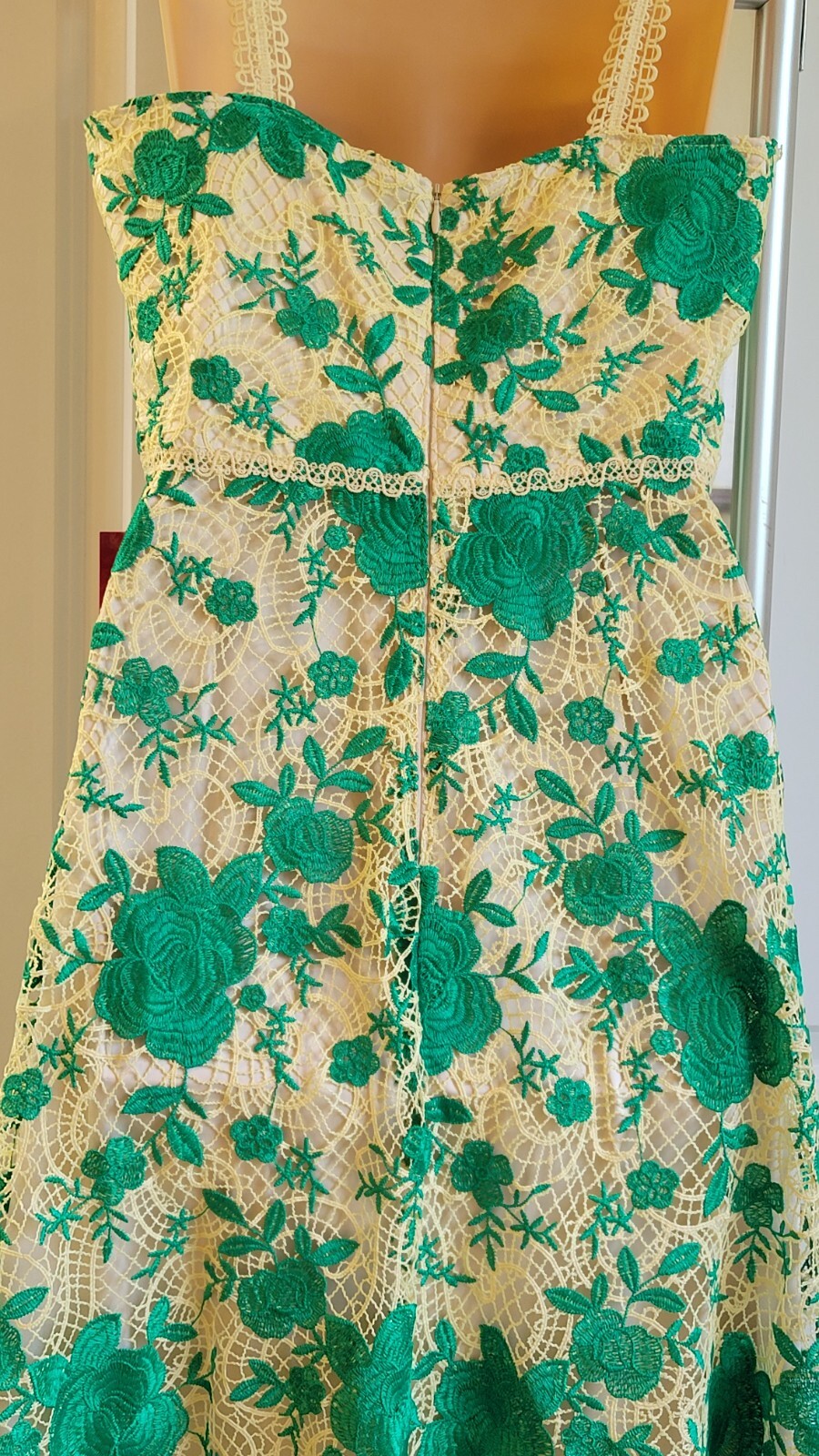 Dillards Alex Marie green/cream crochet midi dress sz 4 NWT