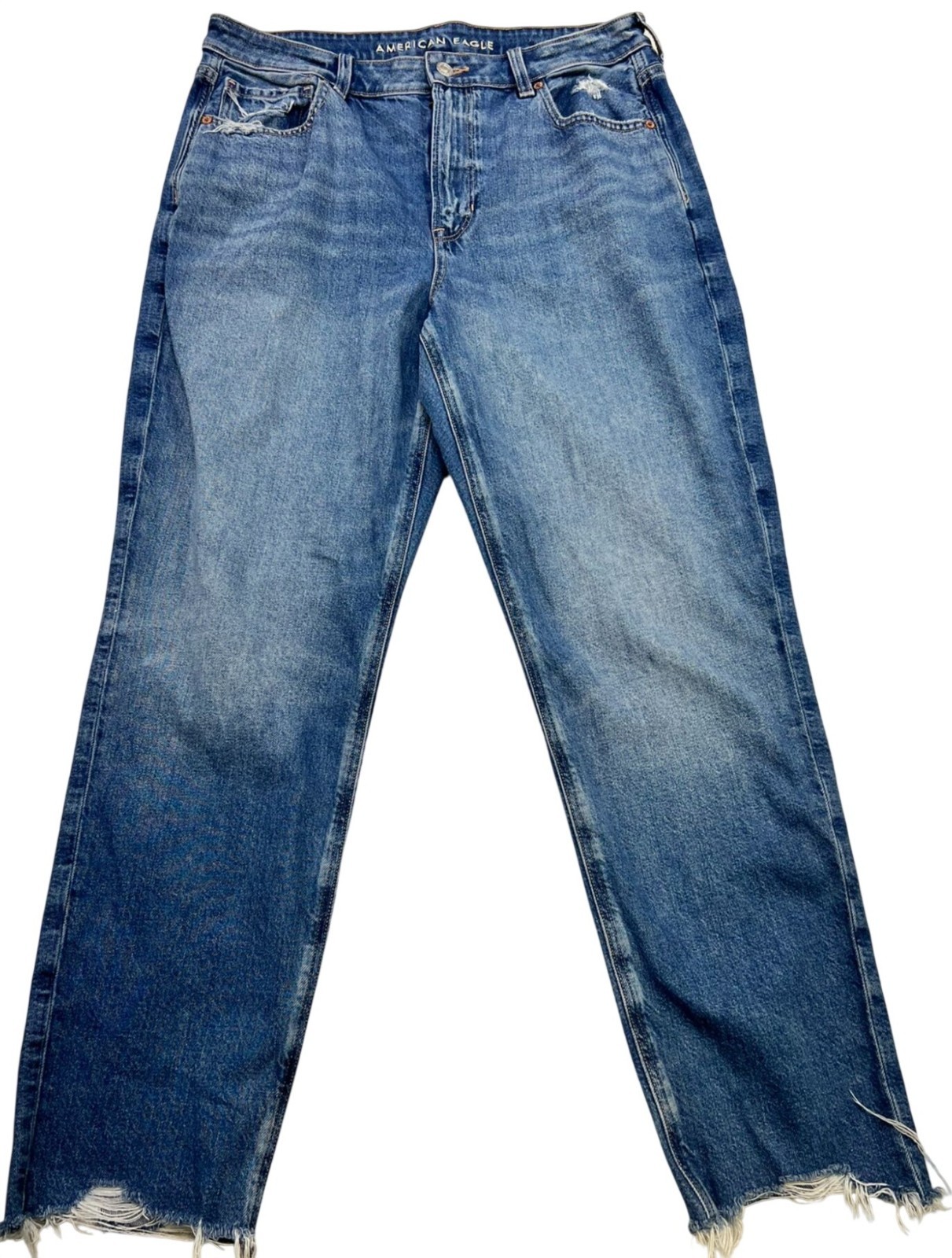 American Eagle Womens Strigid Straight Jeans Raw Hem Stretch Denim Size 12 Blue