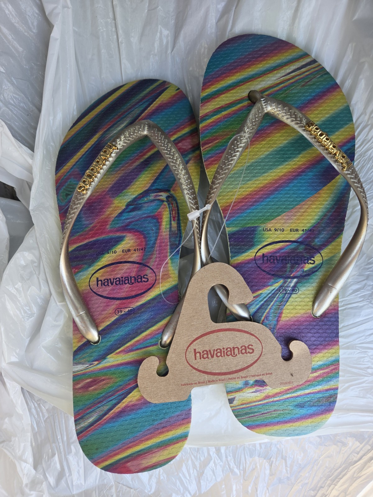 Havaianas Brazilian Iridescent Slim Flip Flops Womens Sandals Sz 10 Eur 41/42