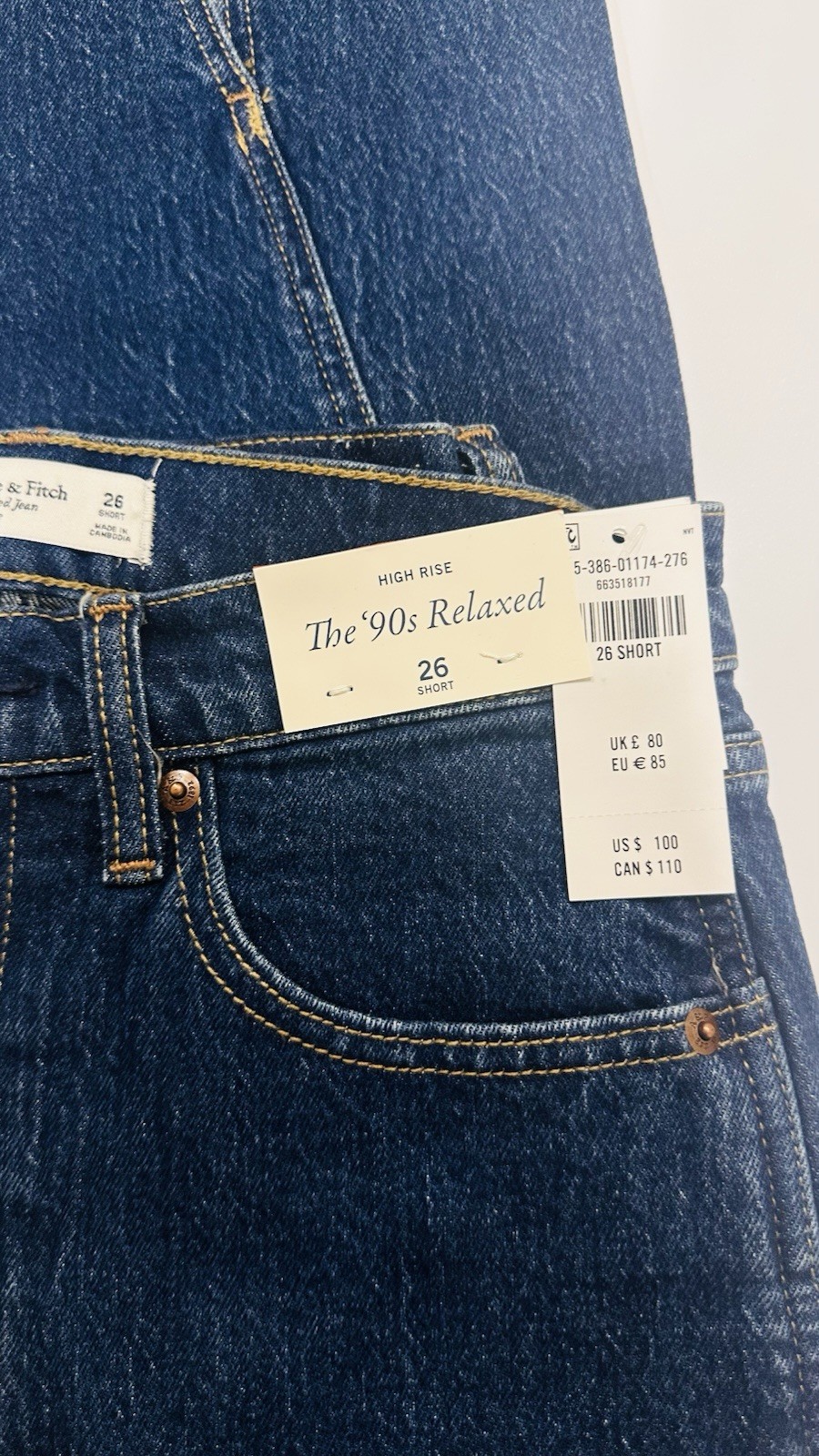 Abercrombie & Fitch 90s Relaxed High Rise Straight Dark Wash Denim Jeans 26