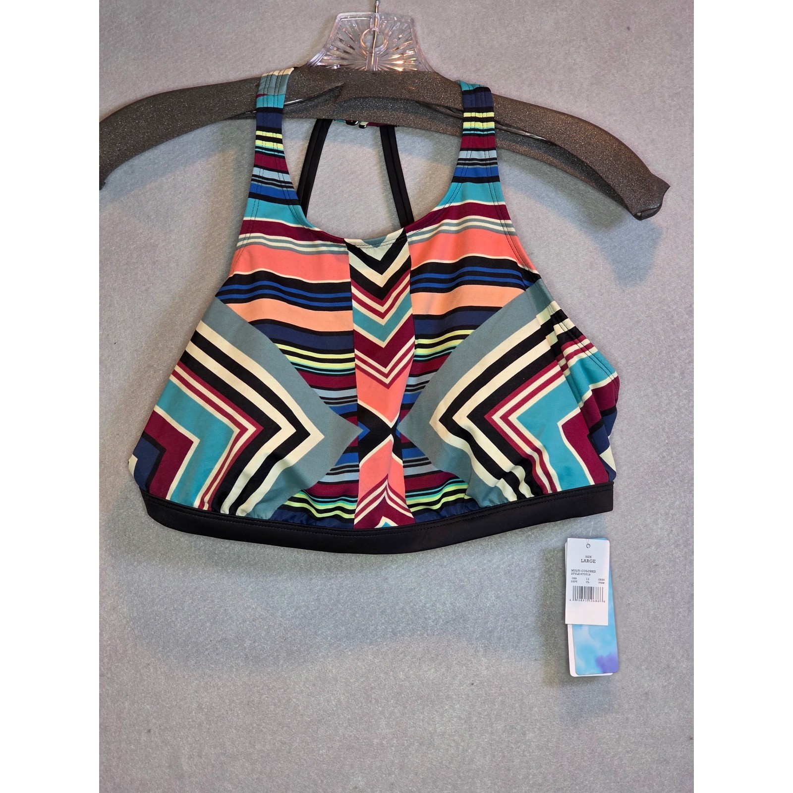 Beach Betty by Miracle Brands Multi Color Chevron High Neck Bikini Top Large NEW