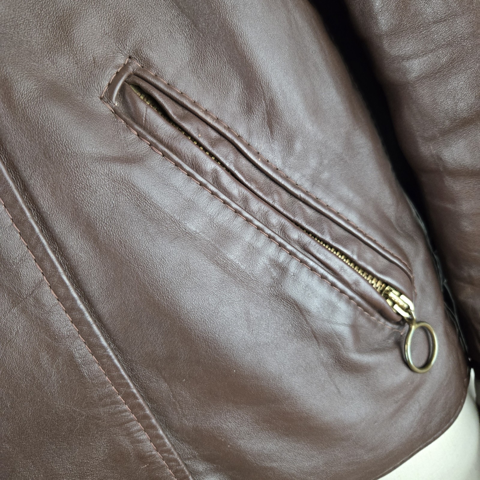 Vintage BROOKS Leather Sportswear Motorcycle Biker Jacket 46 Brown Cafe Racer XL