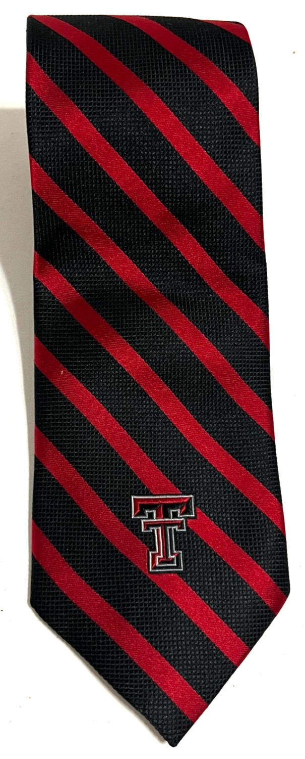 TEXAS TECH Red Raiders Men Navy Blue Red Striped 100% Silk Necktie Vesi NEW TAG