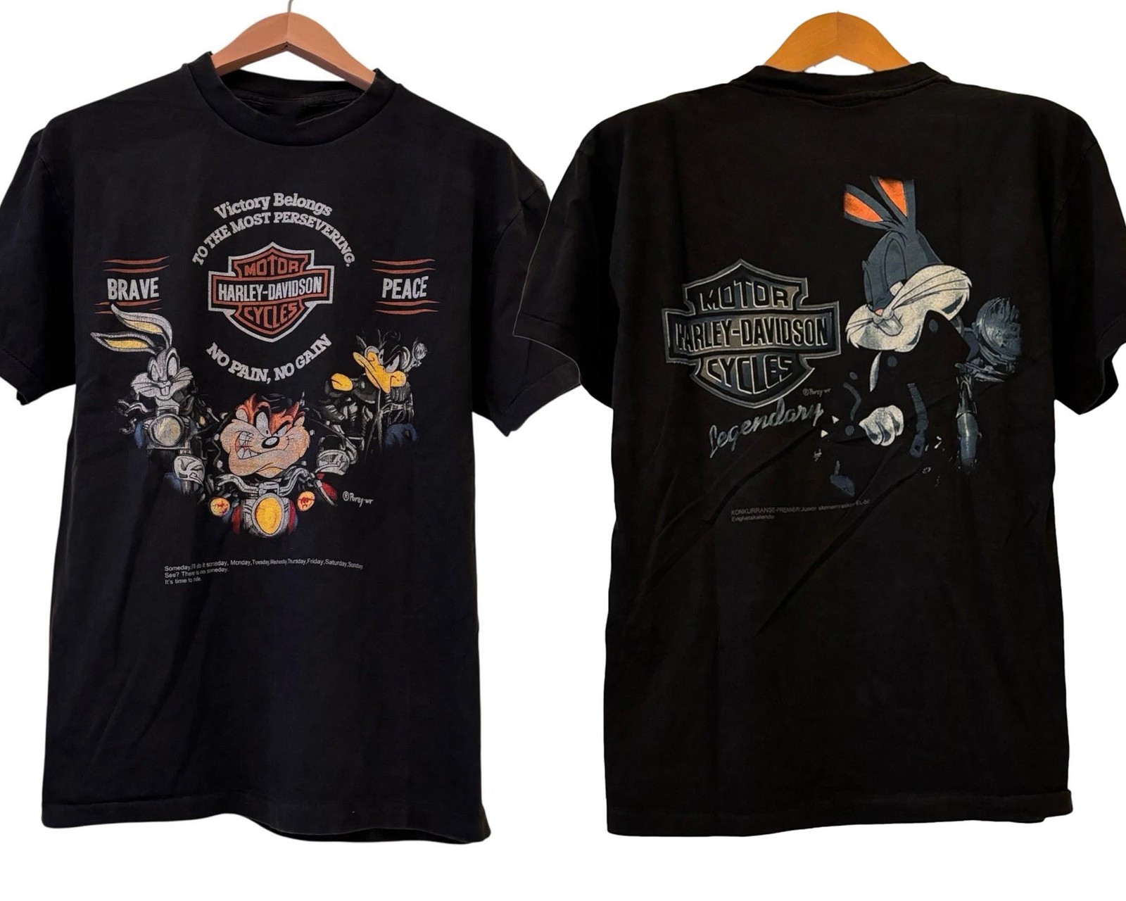 Vintage 1Harley 1Davidson Looney Tunes Graphic T-Shirt Taz Bugs Bunny REPRINT