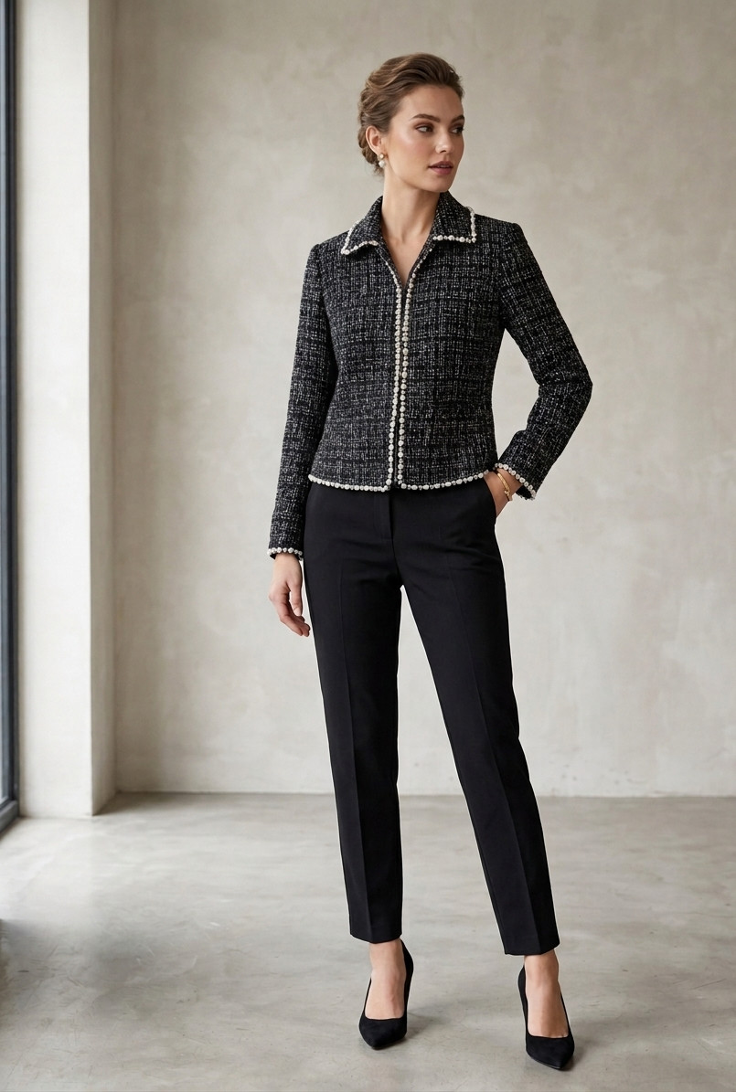 Pearl-Crystal Tweed Blazer Black, Sample, Size S The Noli Shop