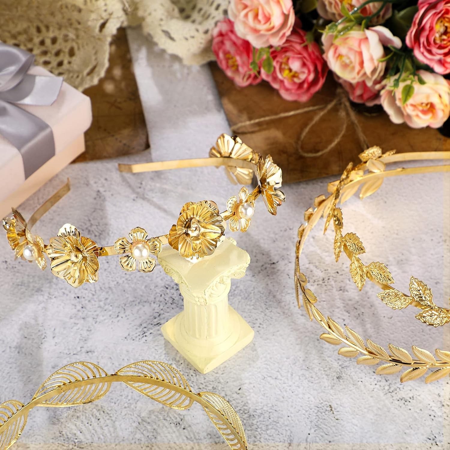 Gold Leaf & Pearl Headbands Set–6 Pcs Greek Goddess Prom Bridal Hair Accessories
