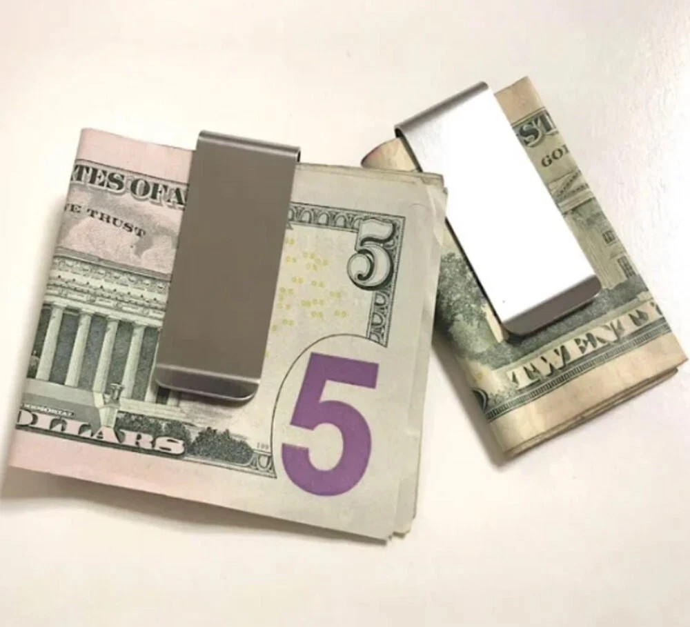 2 Pack Stainless Steel Money Clip Slim Silver Cash Holder Pocket Bill Clip