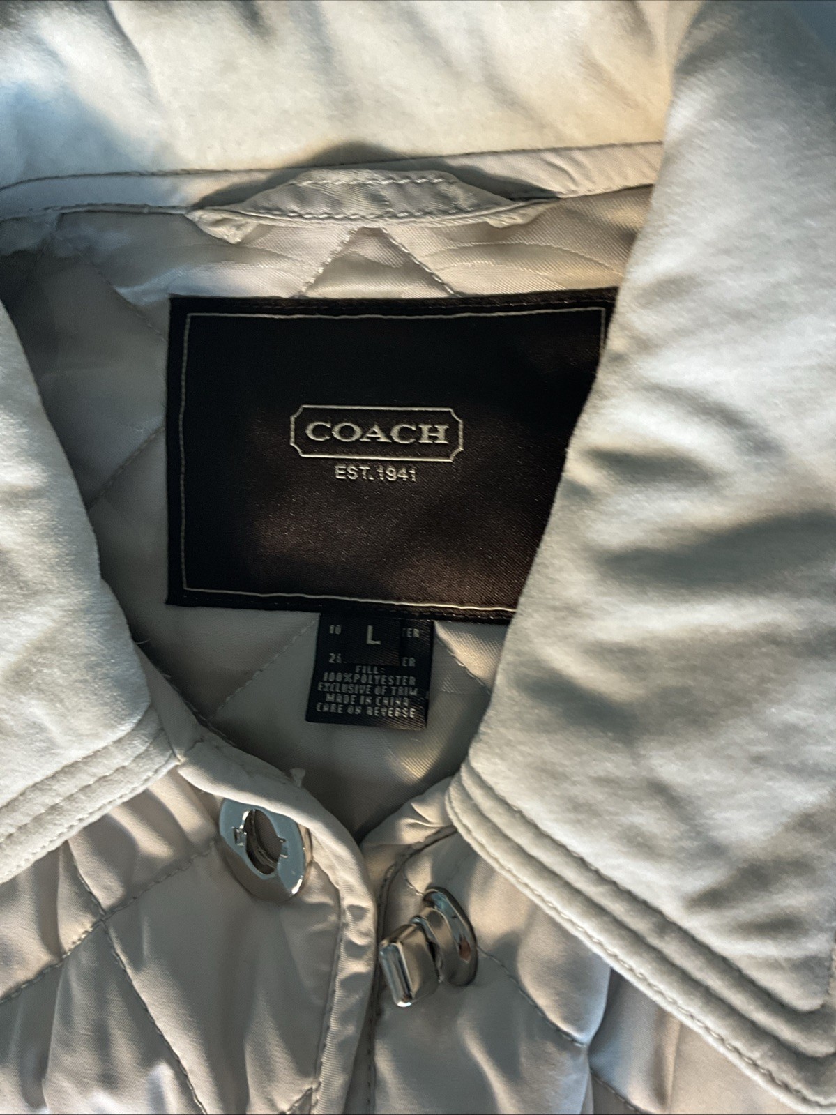 Coach Signature C Quilted Jacket Cream Turnlock Women’s Size Large 10
