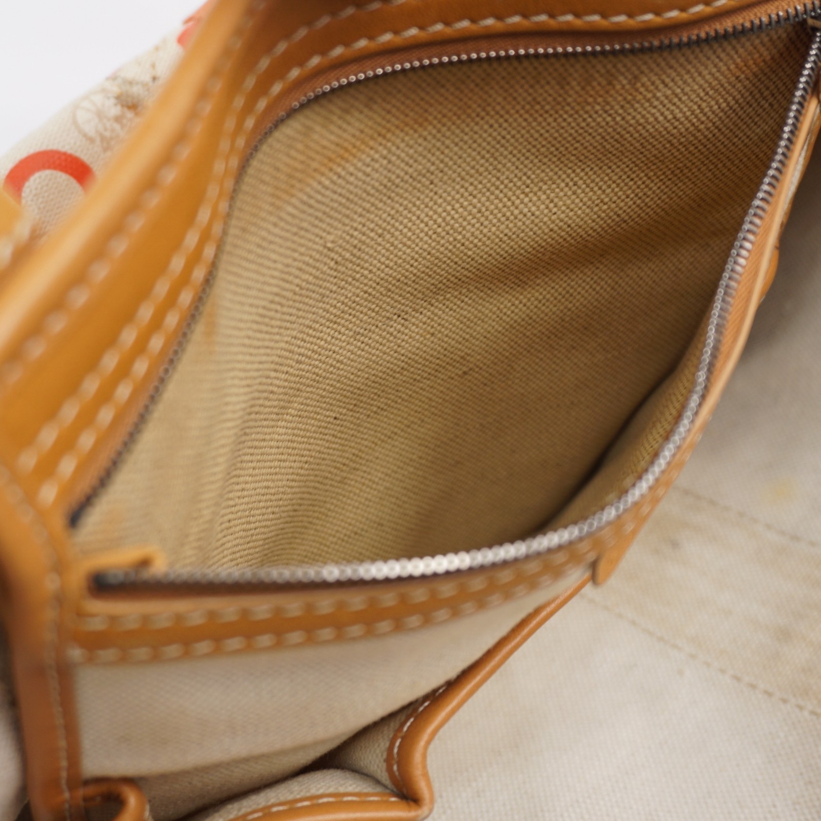 CELINE C Sulky Carriage Horse Tote Bag Coated Canvas Leather Orange Auth