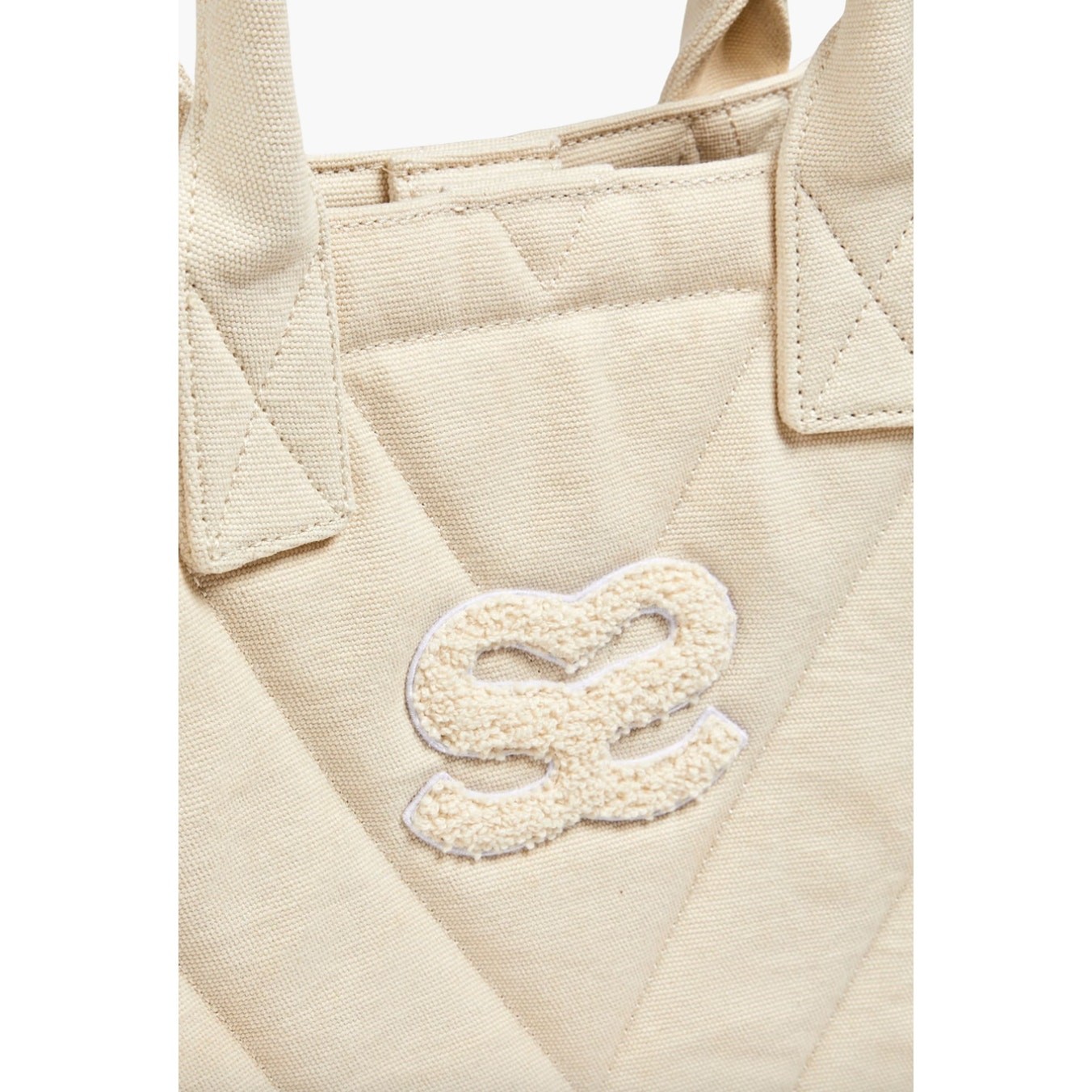 Sandro Kasbah Quilted Canvas Tote Bag Beige Cream Ecru Logo Minimalist $320 NWT
