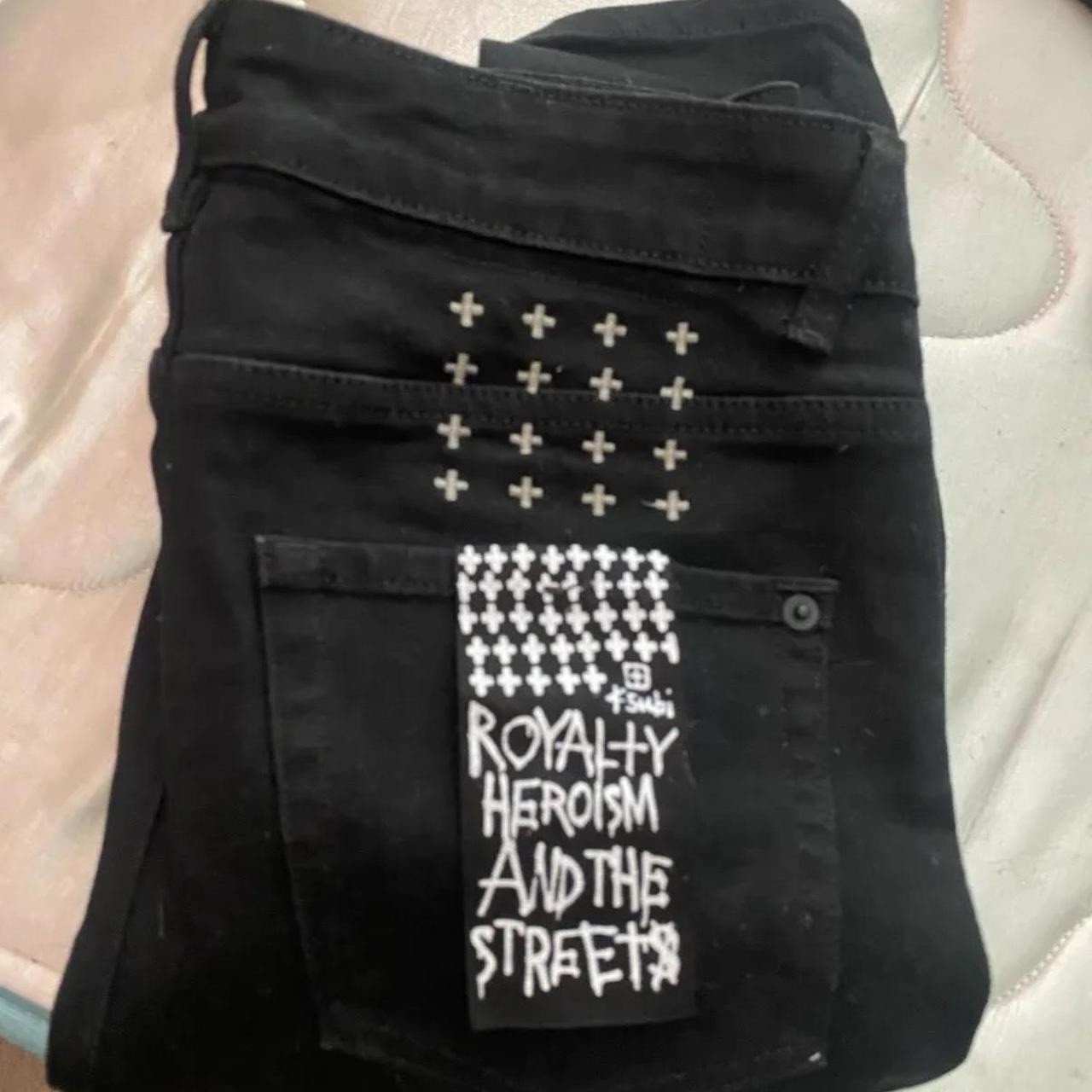Ksubi Men’s Black Denim Jeans, Logo Studded, Solid, Pockets Regular Fit