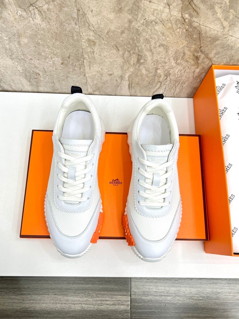Hermes Bouncing Men White Leather Canvas H Logo Chunky Luxury Designer Sneakers