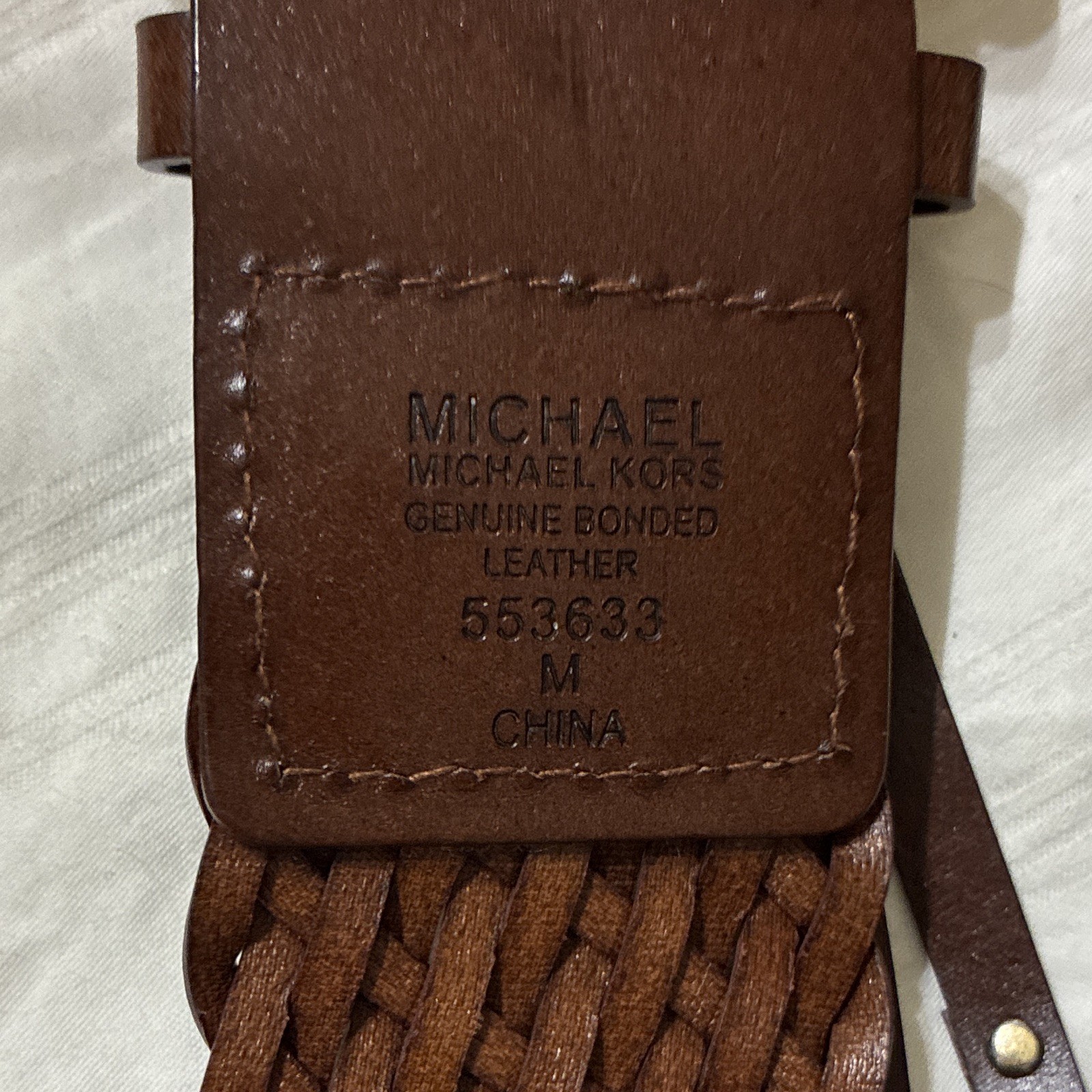 Michael Kors Women’s Brown Braided Belt Gold-Tone Buckle Logo Accent Size M
