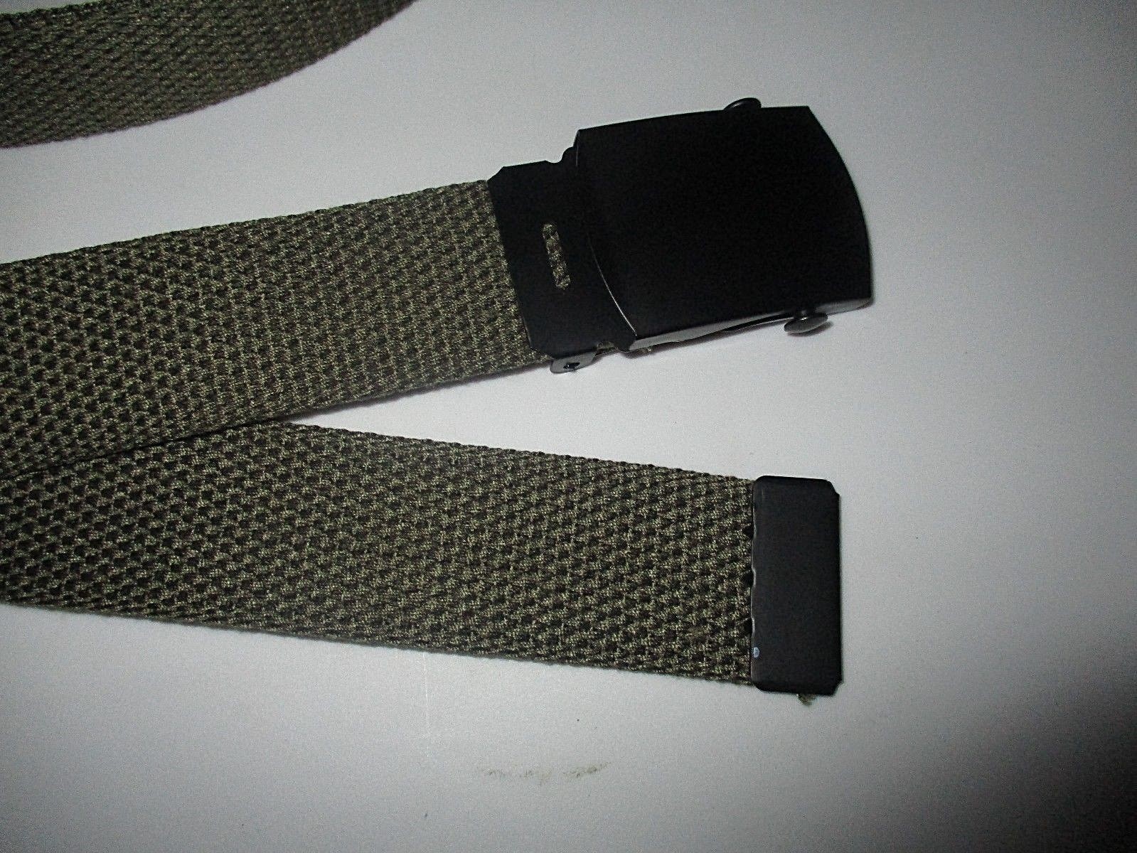 US MILITARY GRADE OD GREEN HEAVY WEB BELT WITH BLACK BUCKLE 54 INCHES USA MADE
