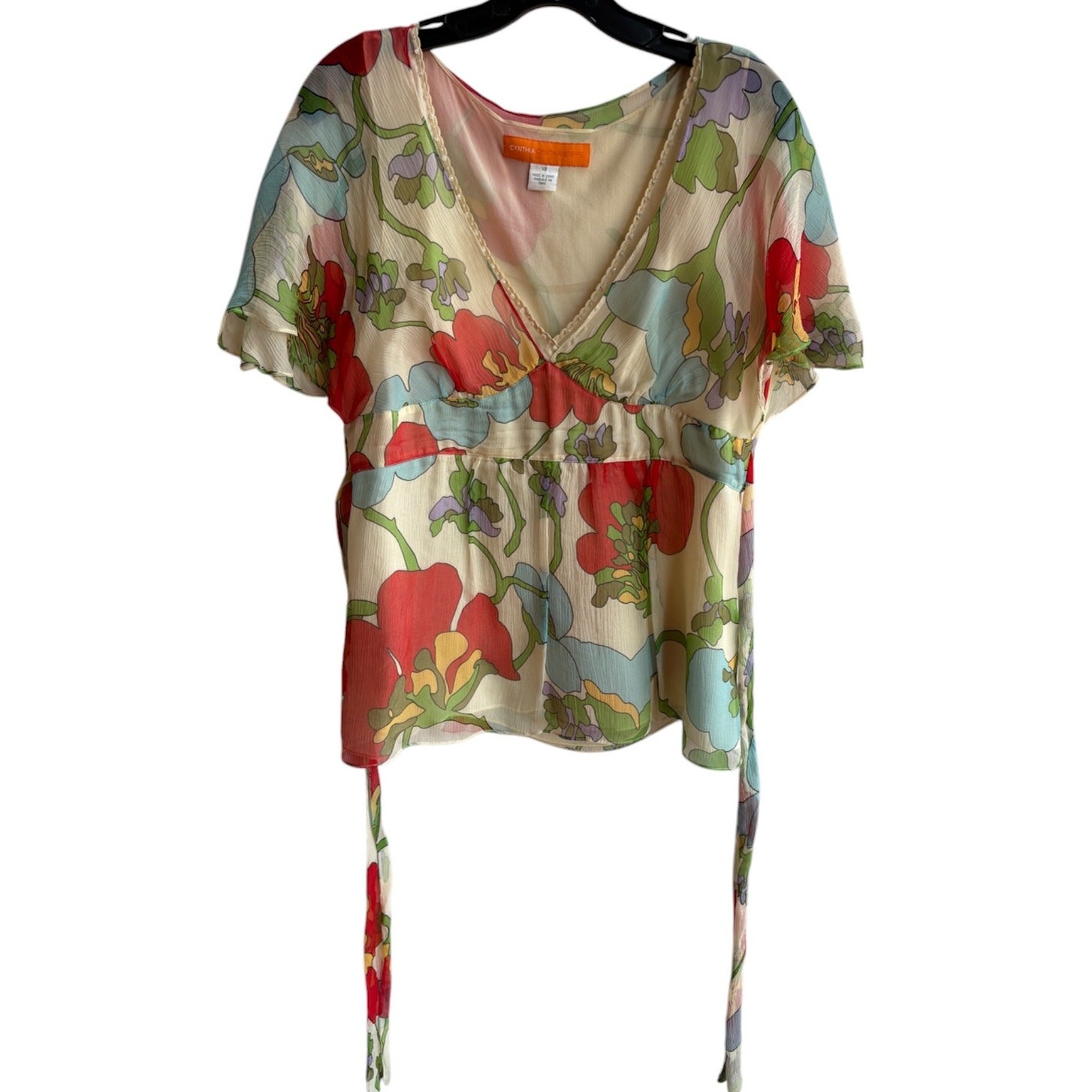 Cynthia Steffe Y2K All Silk Floral Fairycore Blouse with Mod Print size 14