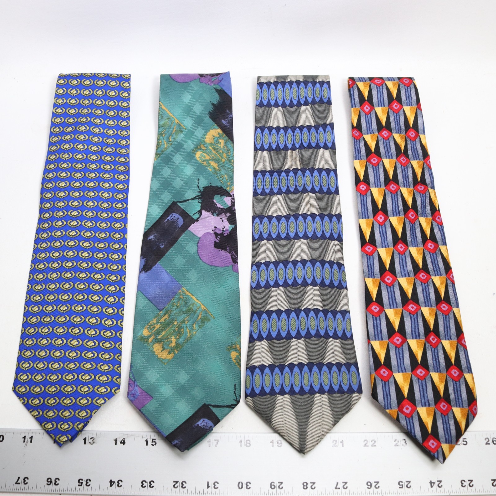 Vintage Neck Tie Lot of 4 Mens 57-58 in Silk Wide Geo Abstract Floral Medallion