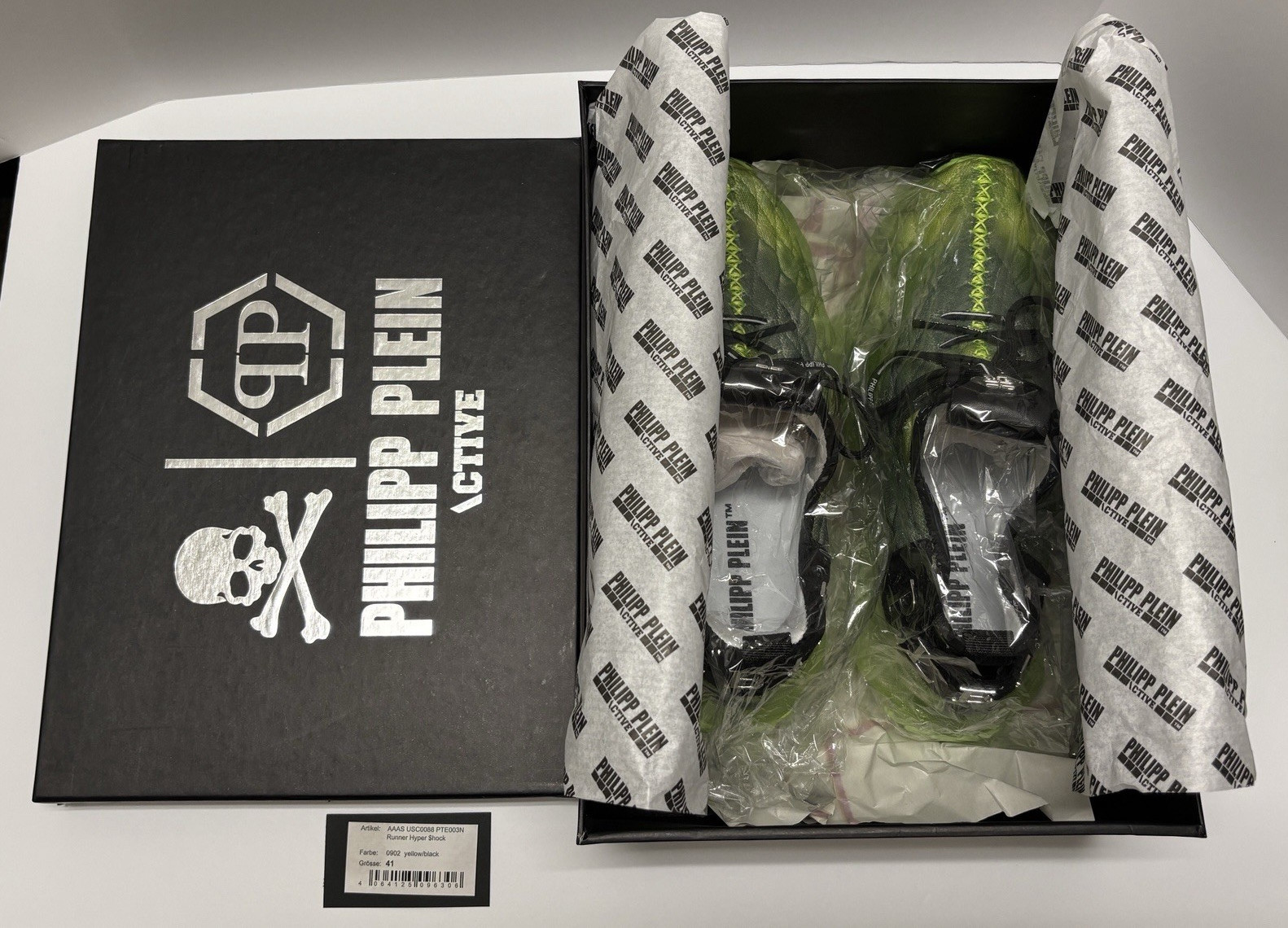 Philipp Plein Runner Hyper Shock Sneakers US 8 EU 41 Green Black New w/ Box