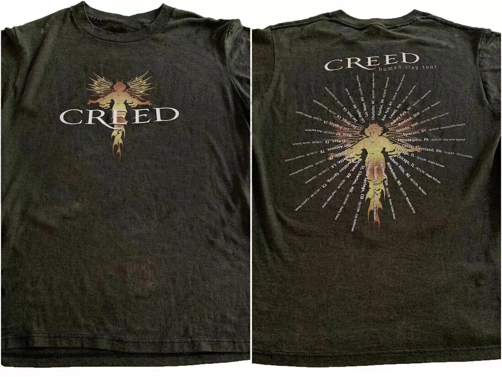 Creed 1999 Human Clay Tour 2 Side Concert Cites Tour Black T shirt Reprint