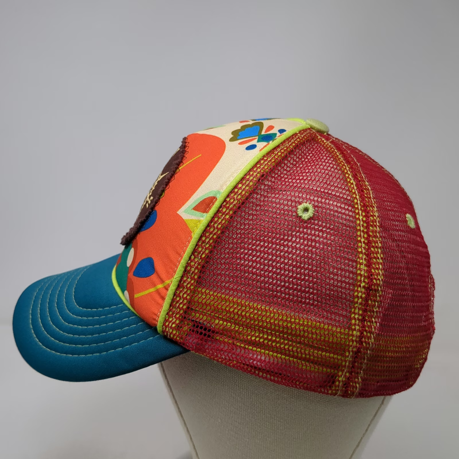 Natural Life Trucker Hat Orange OSFM Compass Patch Psychedelic Floral Mesh Cap