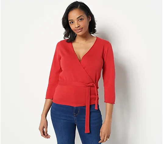 NEW ENCORE BY IDINA MENZEL WRAPPED BALLET CARDIGAN RED ROSE SZ 1X #F617