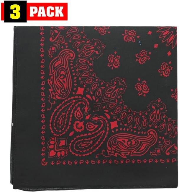 Trainmen Paisley Bandanas Head Scarf Do-rag 100% Cotton Bandanna 22″ x 22″ 3Pack
