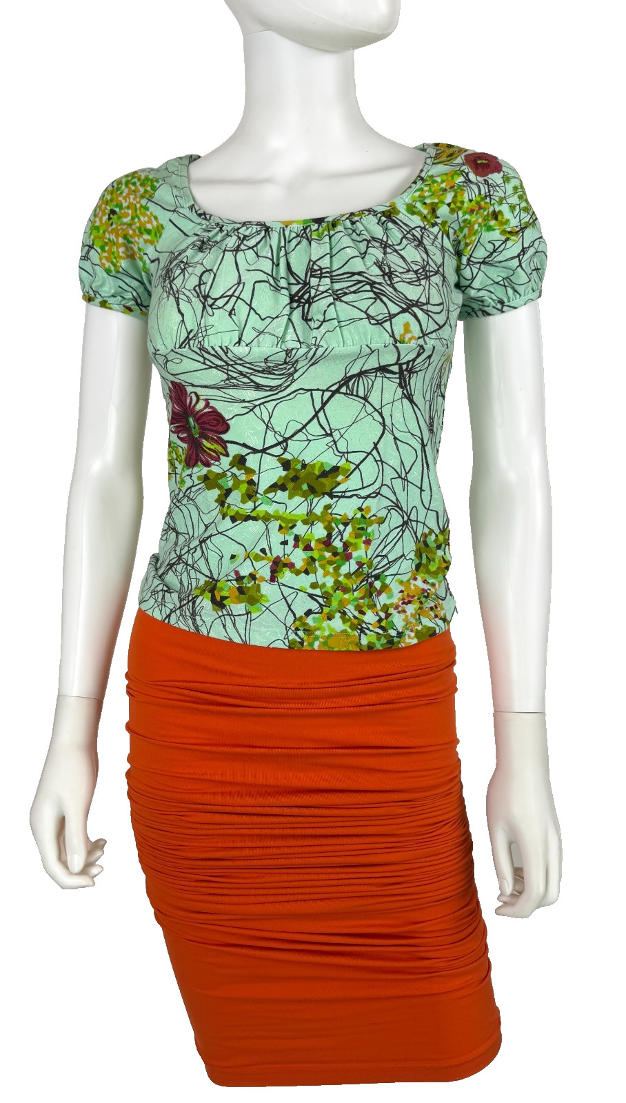 Christian Lacroix Bazar Green Print Stretch Cotton Top Blouse 4 US 40 IT S Auth