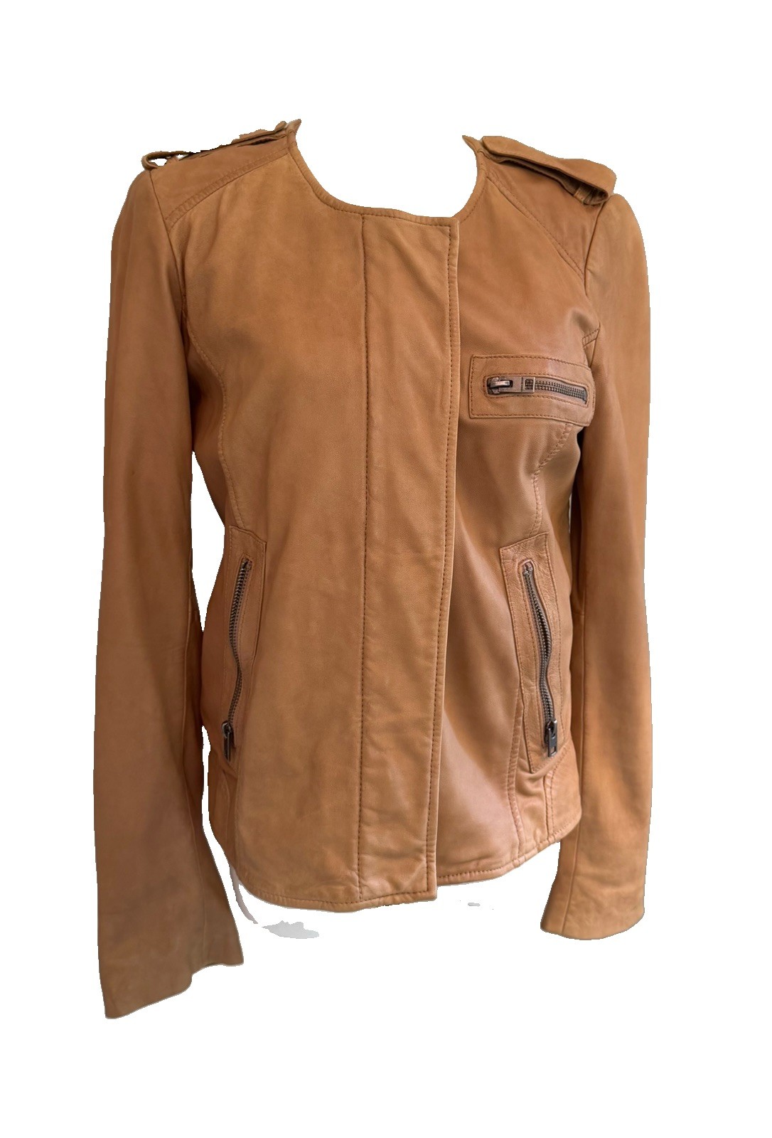 Lucky Brand 100% Leather Motorcycle Jacket Womens Size M Tan Brown