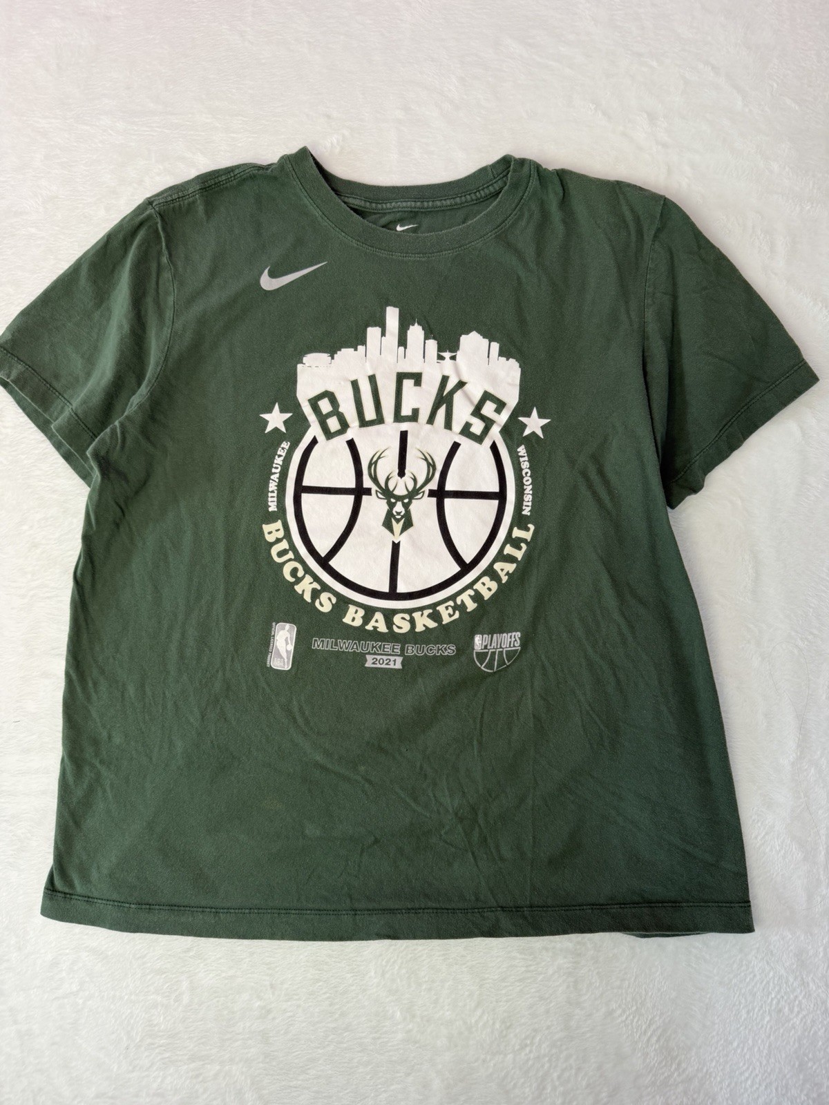 Nike Milwaukee Bucks 2021 Playoffs Tee Green NBA Basketball Shirt L