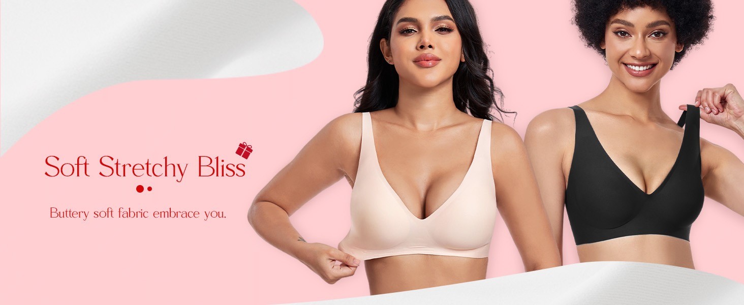 Women Wireless Solid Bra V Neck Mesh Breathable Comfort Support Bralette