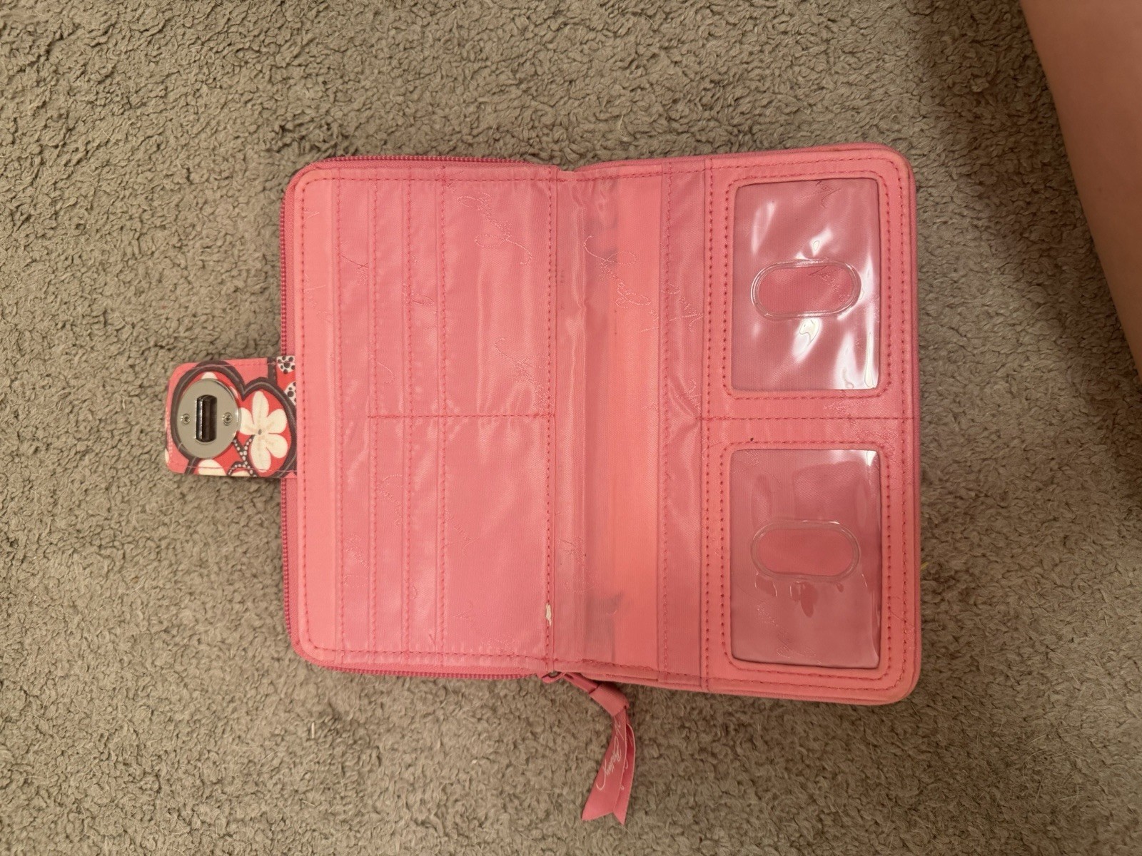 Vera Bradley Pink Multicolor Floral Quilted Zip-Around Turn Lock Folding Wallet