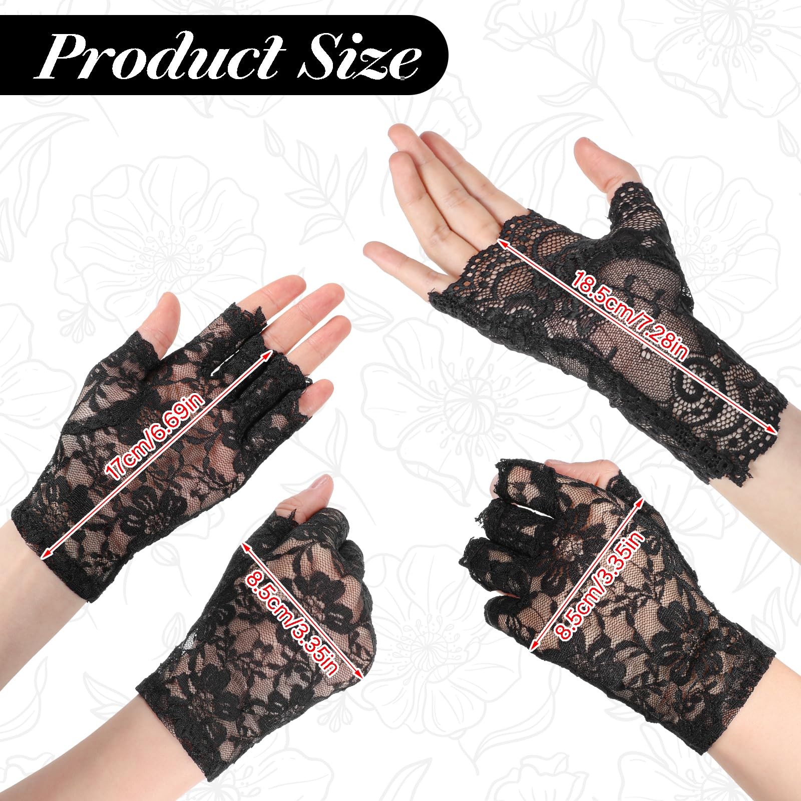 oruola 2pairs Lace 18.5X8.5 cm/7.28X3.35 in,17X8.5 cm/6.69X3.35 in, Black