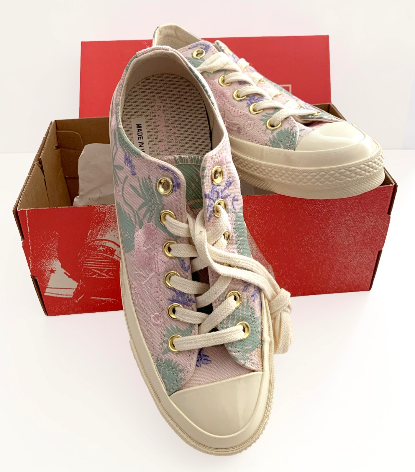 ∞ NIB CONVERSE Chuck 70 OX Floral Embroidered Barley Rose/Jaded Women’s US 7.5 ∞