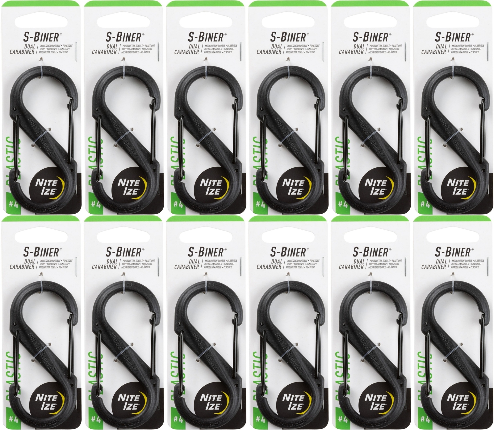Nite Ize S-Biner Plastic Dual Carabiner #4 – Black (12-Pack)