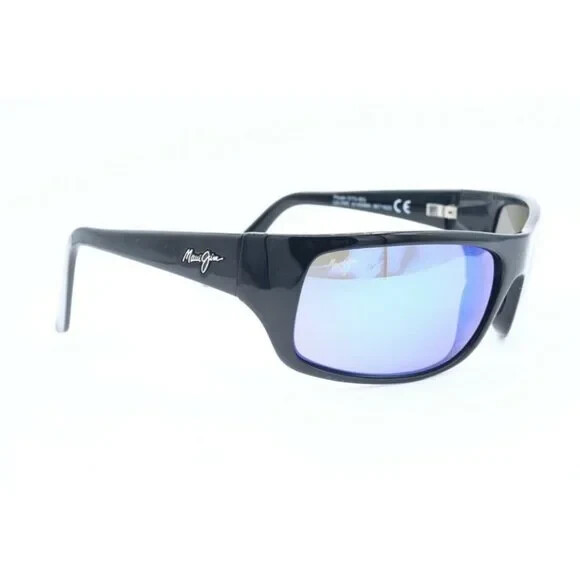 Maui Jim Peahi MJ 202-02 Square Black Sunglasses Blue Polarized (C)