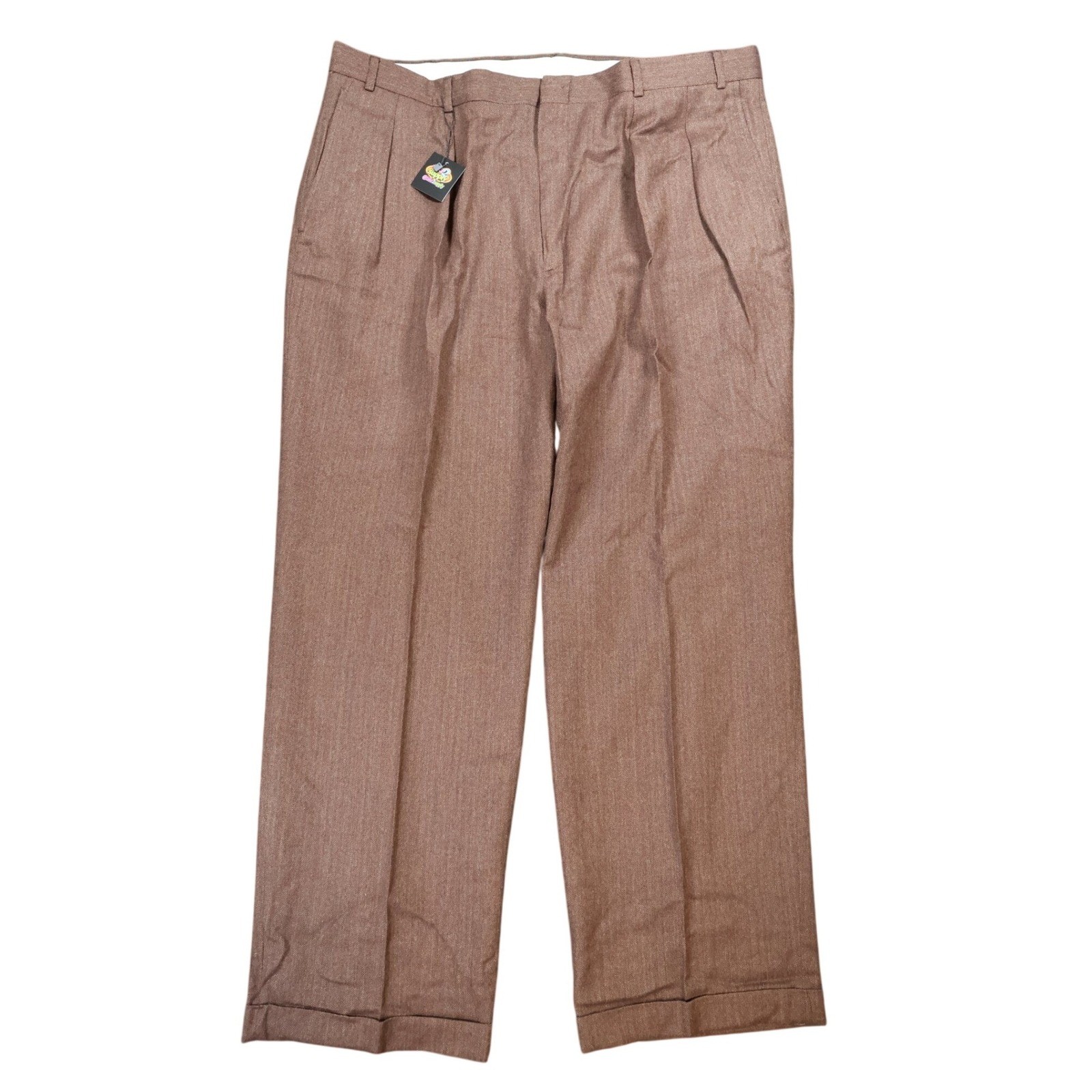 Hunt Club Trousers Mens 44×32 Brown Excellent Pleated Herringbone Worsted Wool